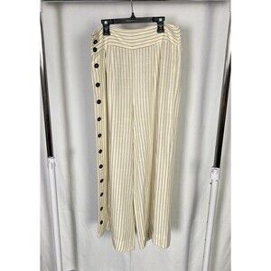 Anthropologie Ivory Striped Wide Leg Side Button Lightweight Pants Boho Sz 8 EUC